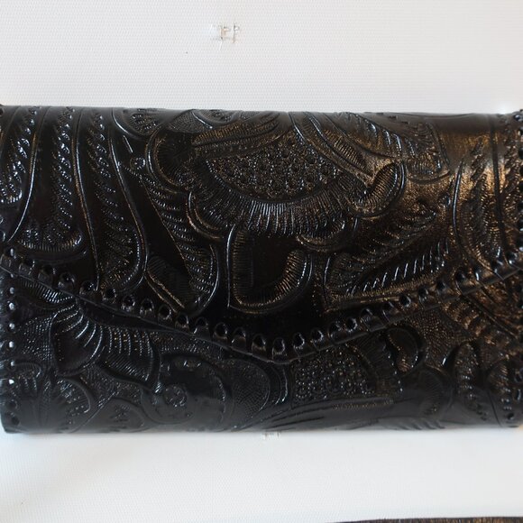 Womens Shag Boutique Black Leather Print Envelope Shoulder Bag - Picture 3 of 7